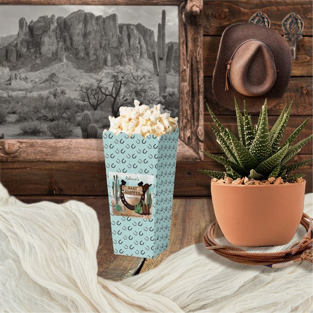 A Little Cowboy Western Boy Baby Shower Favour Box (Rustic Western Boy Baby Shower Popcorn Favor Box -- "A Little Cowboy Is On His Way" Collection)