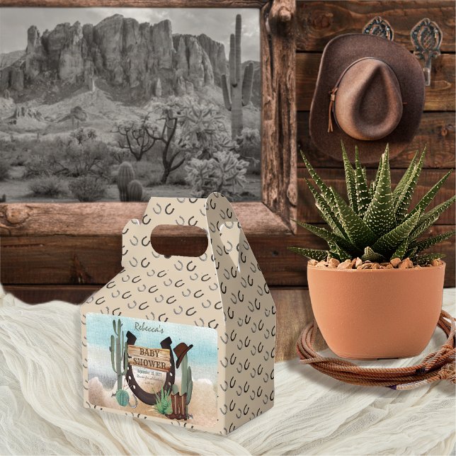 A Little Cowboy Western Boy Baby Shower Favour Box (Rustic Western Boy Baby Shower Rectangular Favor Box -- "A Little Cowboy Is On His Way" Collection)