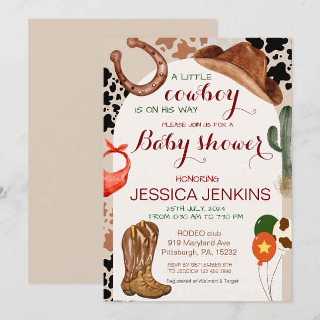 A Little Cowboy Western Boy Baby Shower Invitation (Front/Back)