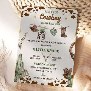 A Little Cowboy Western Boy Baby Shower Party Invitation