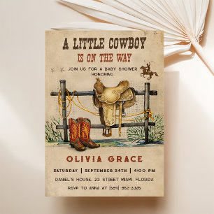 A Little Cowboy Western Boy Baby Shower Party Invitation