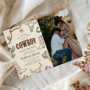 A Little Cowboy Western Boy Baby Shower Photo Invitation