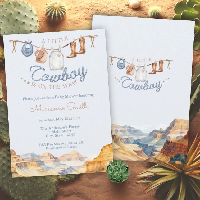 A Little Cowboy Western Canyon Baby Shower  Invitation (Creator Uploaded)