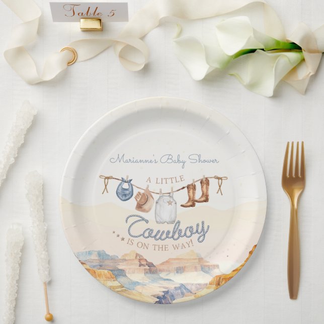 A Little Cowboy Western Canyon Baby Shower Paper Plate (Wedding)