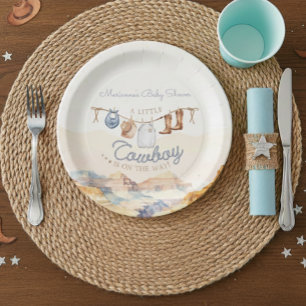 A Little Cowboy Western Canyon Baby Shower Paper Plate