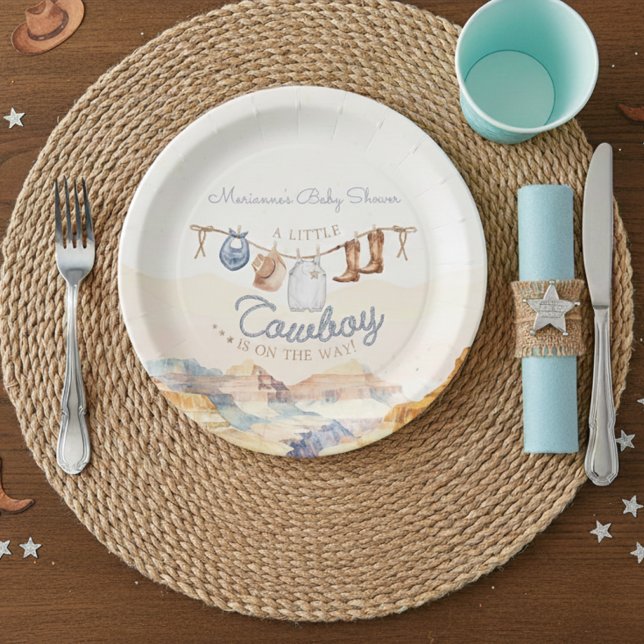 A Little Cowboy Western Canyon Baby Shower Paper Plate (Creator Uploaded)