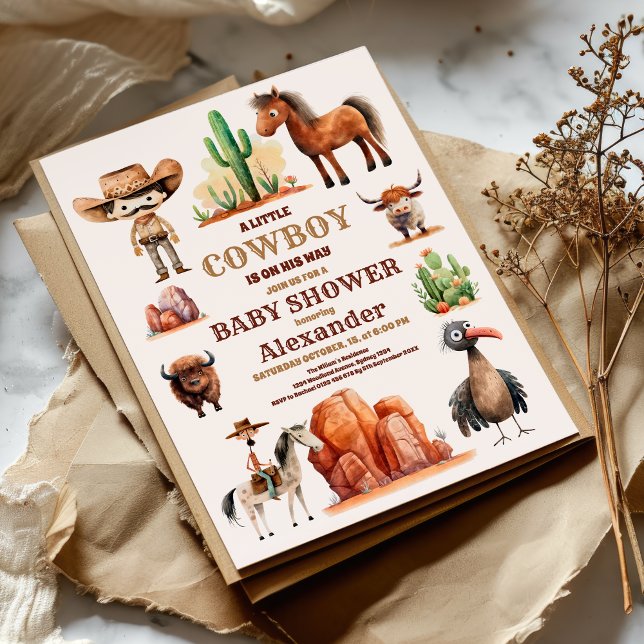 A Little Cowboy Western Rodeo Baby Shower Invitation (Creator Uploaded)
