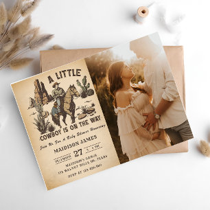 A Little Cowboy Western Rodeo Baby Shower Photo Invitation
