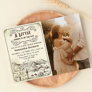 A Little Cowboy Western Rodeo Baby Shower Photo  Invitation