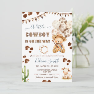 A Little Cowboy Western Teddy Bear Baby Shower Invitation