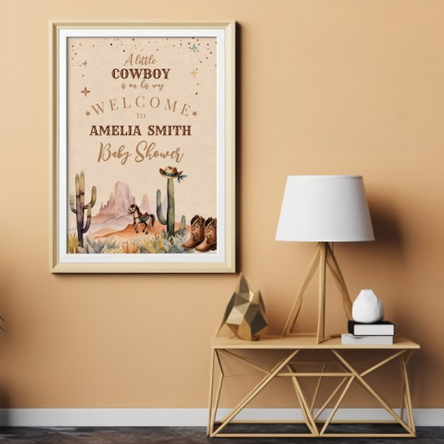 A Little Cowboy Wild West Boy Brown Baby Shower Poster (Creator Uploaded)