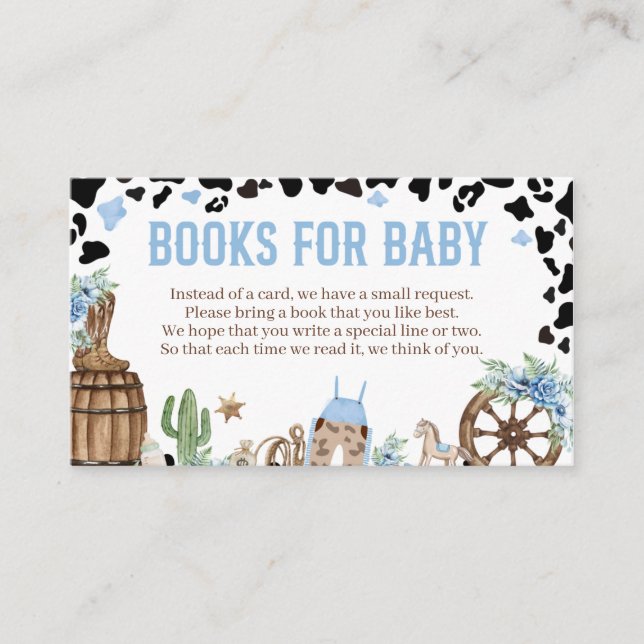 A Little Cowboy Wild Western Boy Blue Baby Books Enclosure Card (Front)