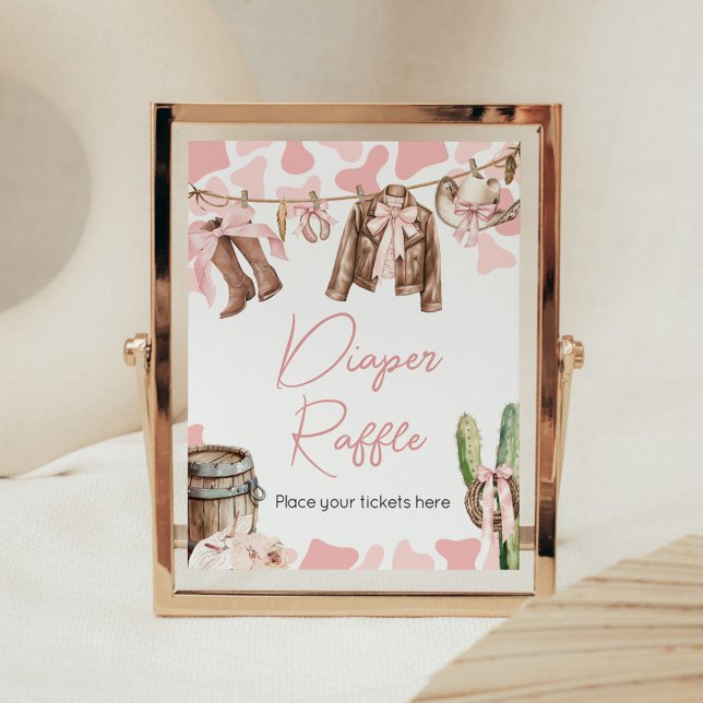 A Little Cowgirl Baby Shower Diaper Raffle Poster (A Little Cowgirl Clothesline Baby Shower Diaper Raffle Sign)