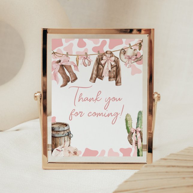A Little Cowgirl Baby Shower Thank you for Coming Poster (A Little Cowgirl Clothesline Baby Shower Thank you for Coming Sign)