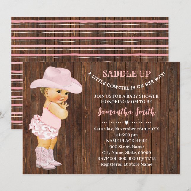 A Little Cowgirl is on Her Way Pink Baby Shower In Invitation (Front/Back)