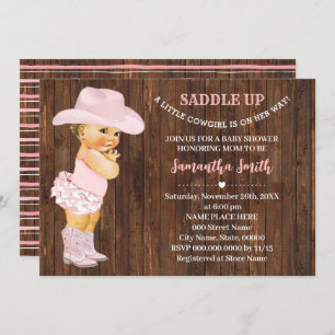 A Little Cowgirl is on Her Way Pink Baby Shower In Invitation