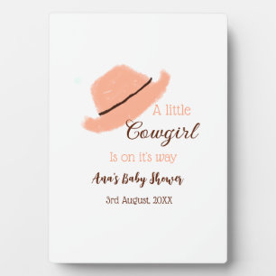 A little cowgirl is on it's way orange baby shower plaque