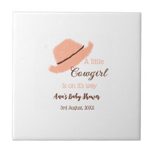 A little cowgirl is on it's way orange baby shower tile