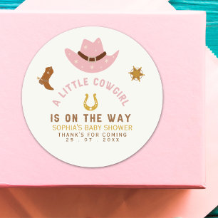 A Little Cowgirl Is on The Way, Baby Shower Classic Round Sticker