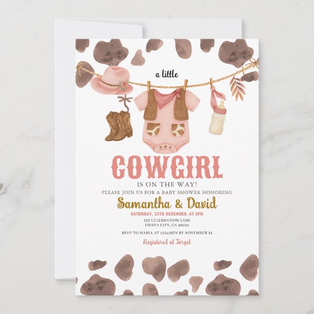 A little Cowgirl Is On The Way Baby Shower Invitation (Front)