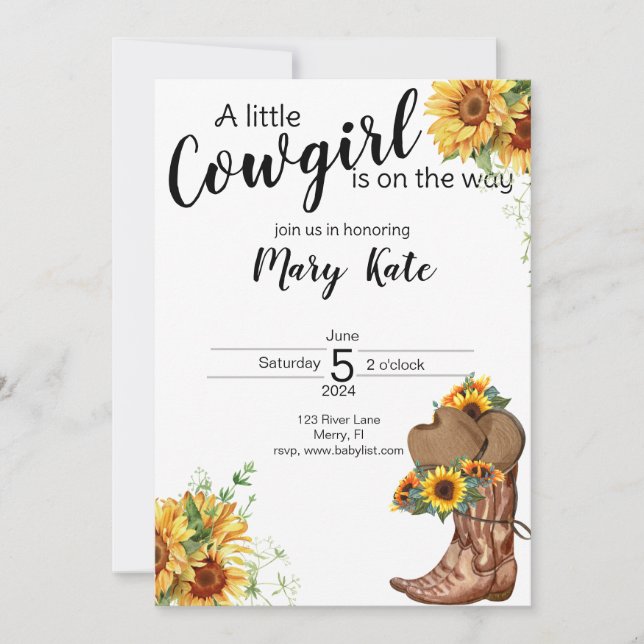 A Little Cowgirl is on the way Baby Shower Invitation (Front)