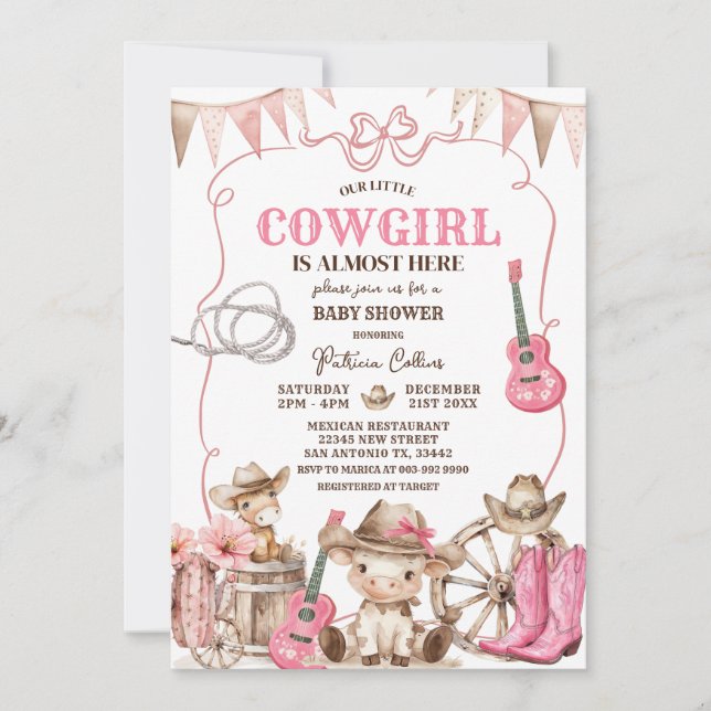 A Little Cowgirl Is On The Way Baby Shower Invite (Front)