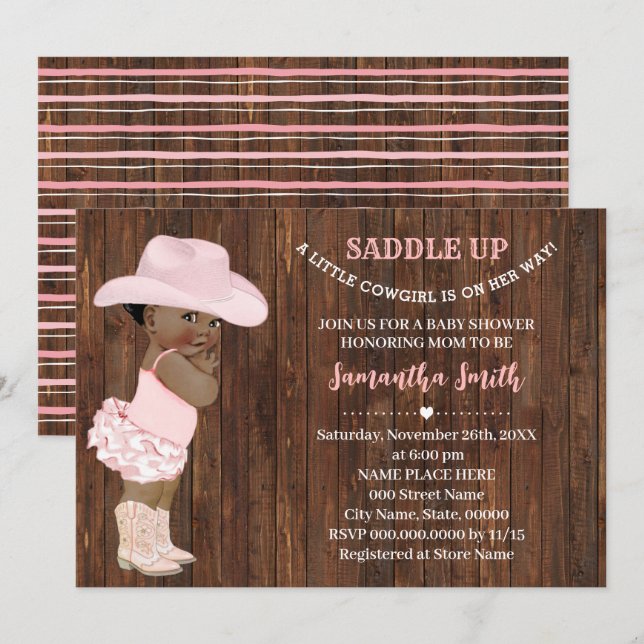A Little Cowgirl on Her Way Pink AA Baby Shower Invitation (Front/Back)