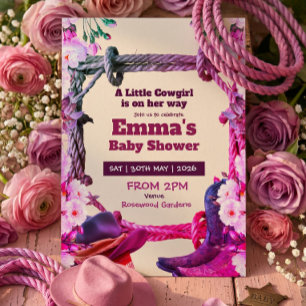 A Little Cowgirl Pink Floral Western Baby Shower Invitation