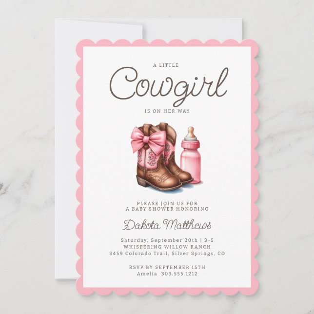 A Little Cowgirl Pink Western Rodeo Baby Shower  Invitation (Front)