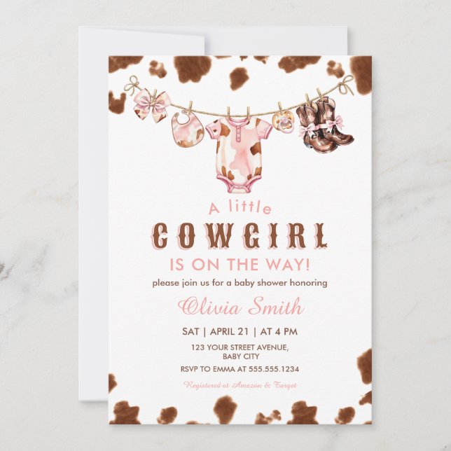 A Little Cowgirl Western Clothesline Baby Shower Invitation (Front)