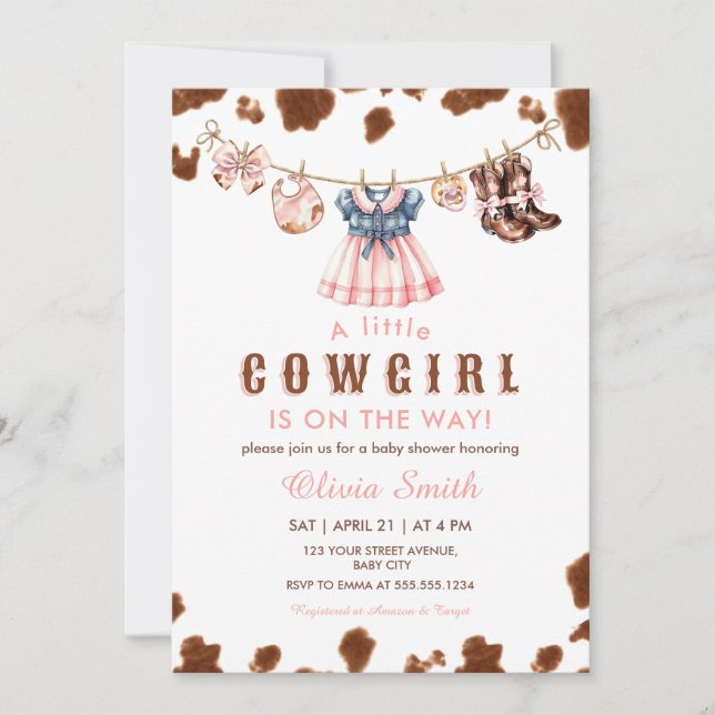 A Little Cowgirl Western Clothesline Baby Shower Invitation (Front)