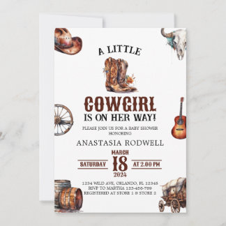 A Little Cowgirl Wild West Girl Baby Shower Invitation