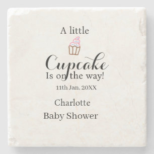 A little cupcake is on its way baby shower name da stone coaster