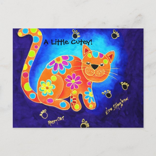 A Little Cutey! - Happy Blue Cat Postcard (Front)