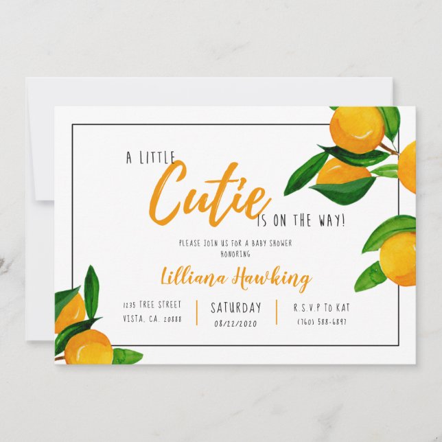 A Little Cutie Baby Shower Orange Citrus Theme Invitation (Front)
