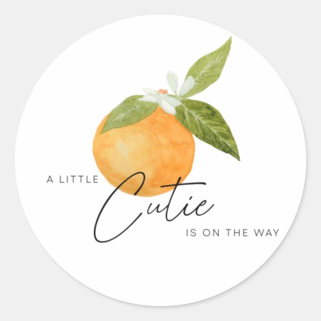 A little Cutie Baby Shower Oranges  Classic Round Sticker (Front)