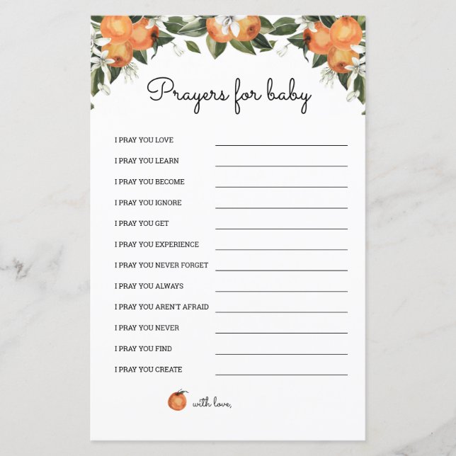 A Little Cutie Baby Shower Prayers For Baby Cards (Front)