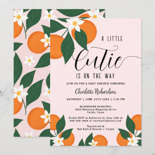 A Little Cutie Botanical Citrus Orange Baby Shower Invitation