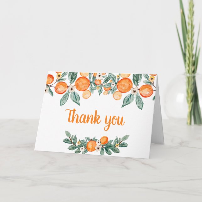 A Little Cutie Botanical Oranges Baby Shower Thank You Card (Front)