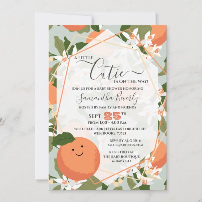 A Little Cutie Citrus and Mint Green Baby Shower I Invitation (Front)