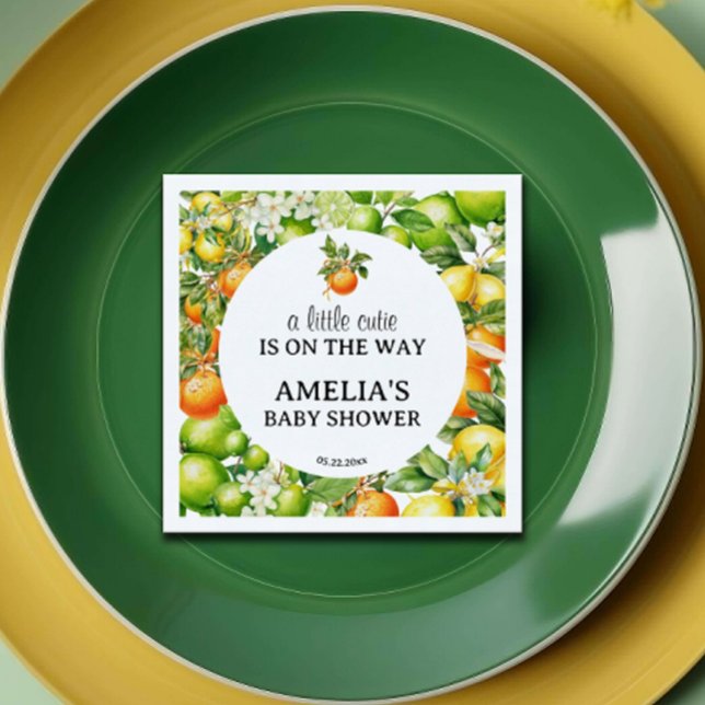 A Little Cutie Citrus Greenery Baby Shower Napkins (Creator Uploaded)