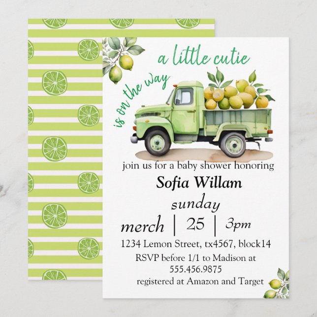 a little cutie citrus lemon track baby shower invitation (Front/Back)