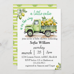 a little cutie citrus lemon track baby shower invitation