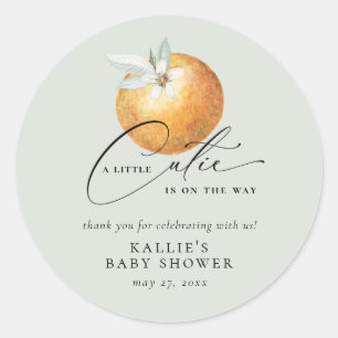 A Little Cutie Citrus Orange Baby Shower Classic Round Sticker