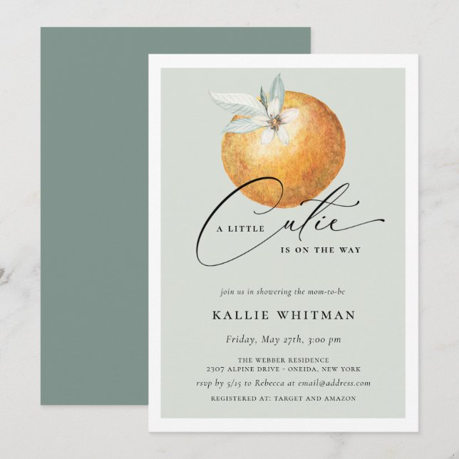 A Little Cutie Citrus Orange Baby Shower Invitation (Front/Back)