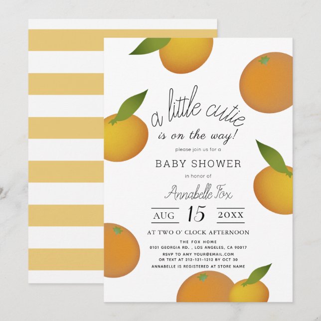 A Little Cutie Citrus Orange Baby Shower Invitation (Front/Back)