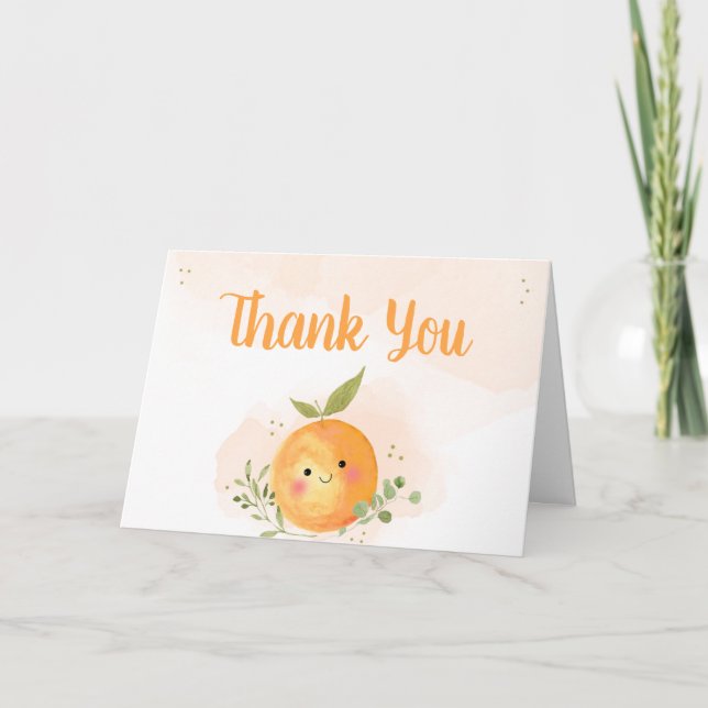 A Little Cutie Citrus Orange Baby Shower Thank You Card (Front)