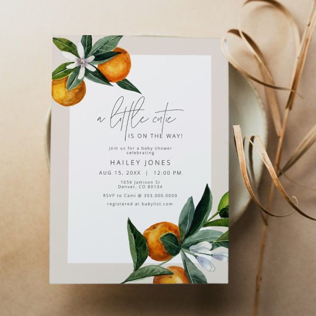 A Little Cutie Citrus Orange Fruit Baby Shower Inv Invitation (Creator Uploaded)