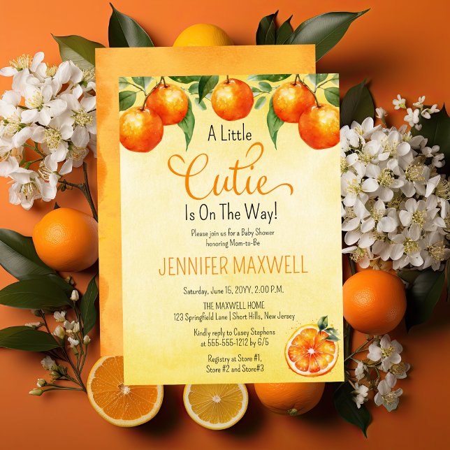 A Little Cutie Citrus Watercolor Baby Shower Invitation (A Little Cutie Watercolor Citrus Baby Shower Invitation)