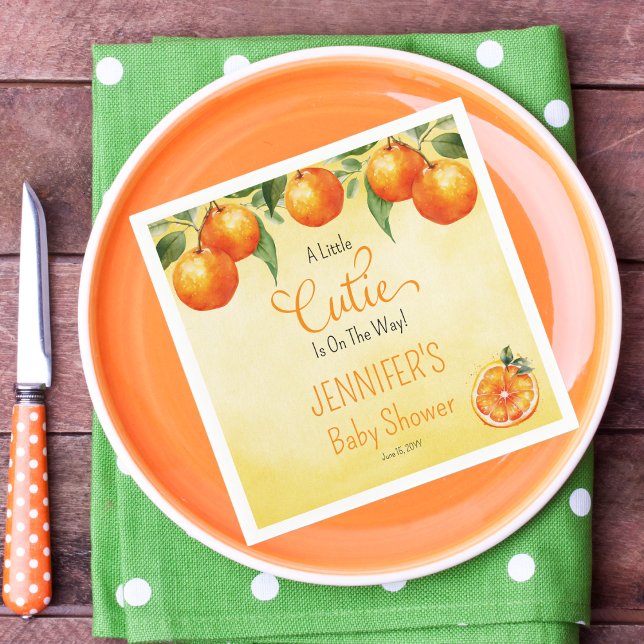 A Little Cutie Citrus Watercolor Baby Shower Napkin (A Little Cutie Orange Clementine Citrus Watercolor Baby Shower Napkins)